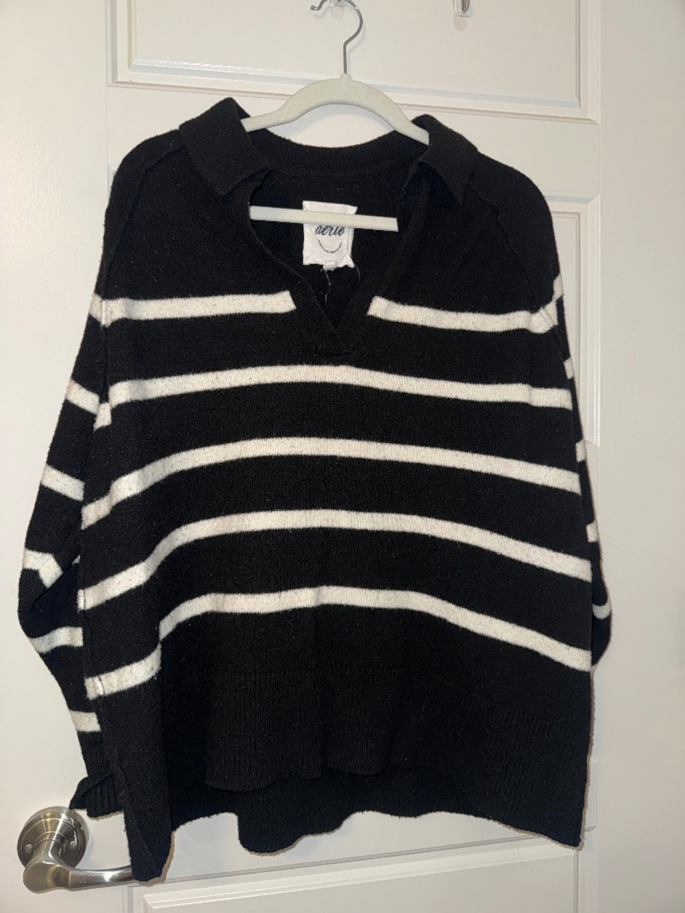 lack & White Striped Collared Sweater | Oversized Preppy Knit